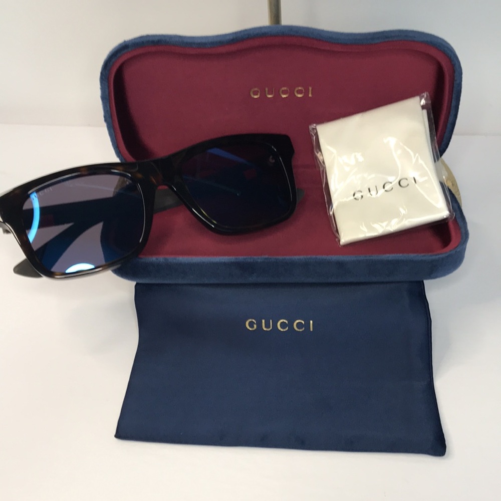 New - GUCCI  GG0008s SQUARE/RECTANGLE HAVANA BROWN BLUE FASHION DESIGNER EYEWEAR - Picture 13 of 13